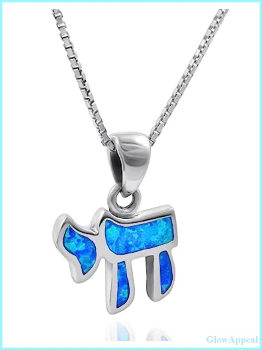 AJDesign Chai Hebrew Pendant Necklace 925 Sterling Silver Created Blue Opal